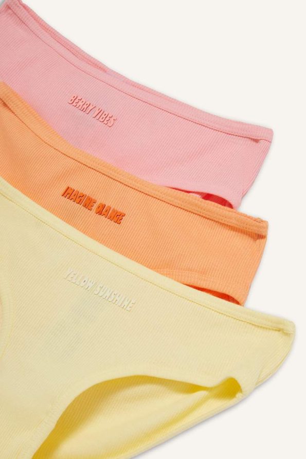Girls' Printed Ribbed Cotton Briefs - Set of 3