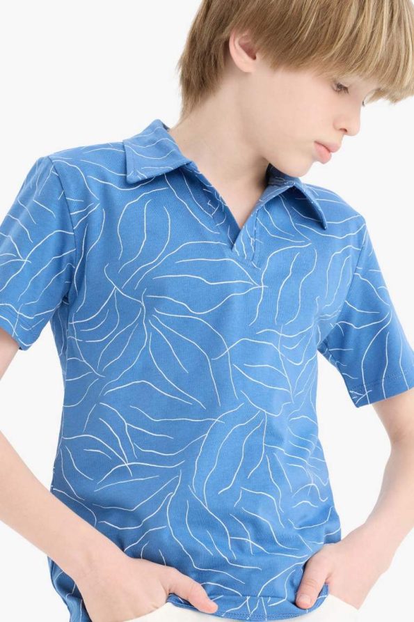 Boys' Short Sleeve Apache Collar Patterned T-Shirt