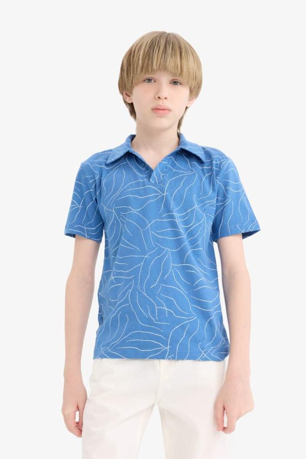 Boys' Short Sleeve Apache Collar Patterned T-Shirt