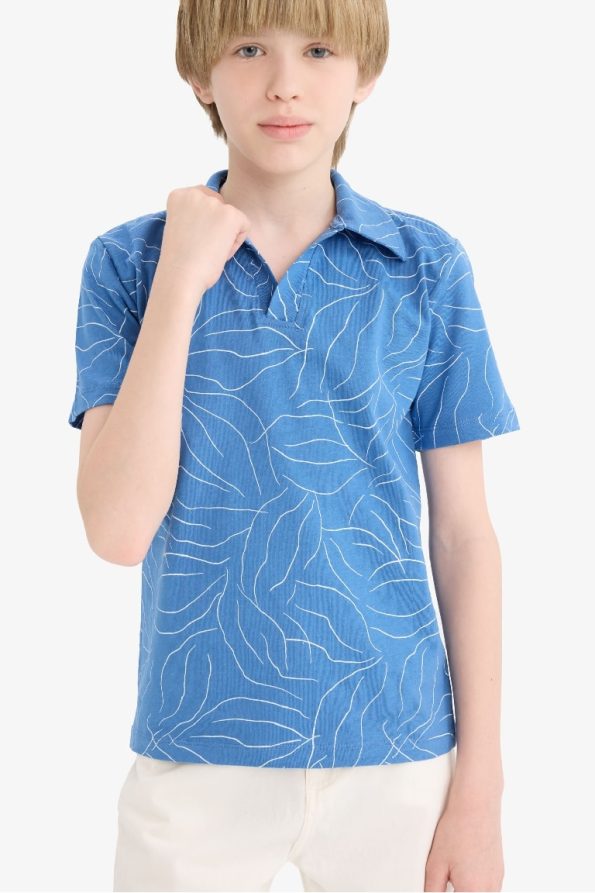 Boys' Short Sleeve Apache Collar Patterned T-Shirt
