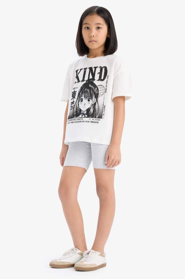 Girls' Cotton 2-Piece Set Printed Short Sleeve T-Shirt Biker Leggings
