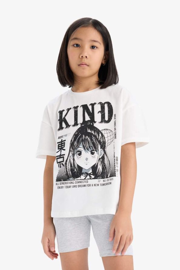 Girls' Cotton 2-Piece Set Printed Short Sleeve T-Shirt Biker Leggings
