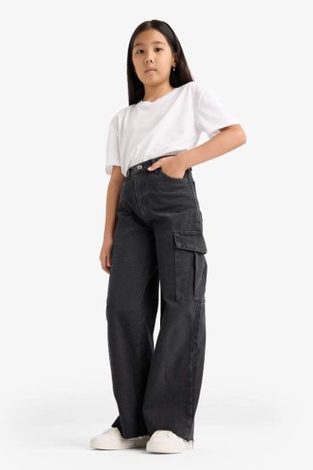 Girls' Wide Leg Cargo Jeans