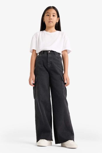 Girls' Wide Leg Cargo Jeans