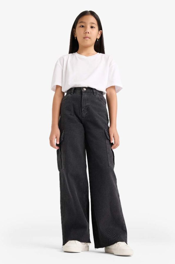 Girls' Wide Leg Cargo Jeans