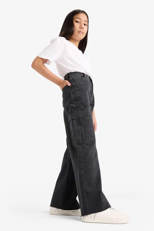 Girls' Wide Leg Cargo Jeans
