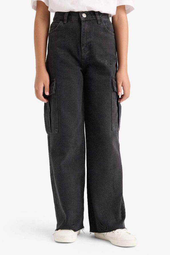 Girls' Wide Leg Cargo Jeans