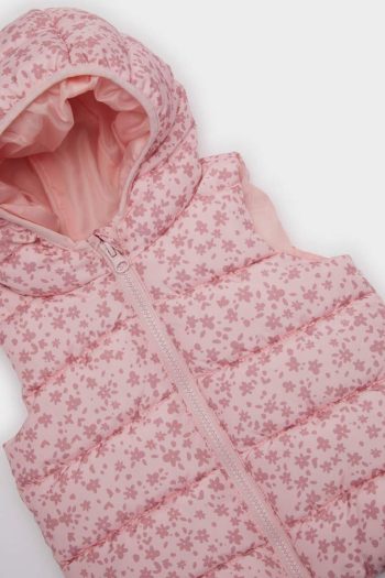 Girls' Waterproof Windproof Hooded Patterned Puffer Vest