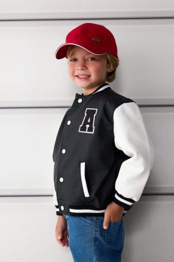 Boys' Waterproof College Collar Embroidered Pocket Snap Bomber Jacket