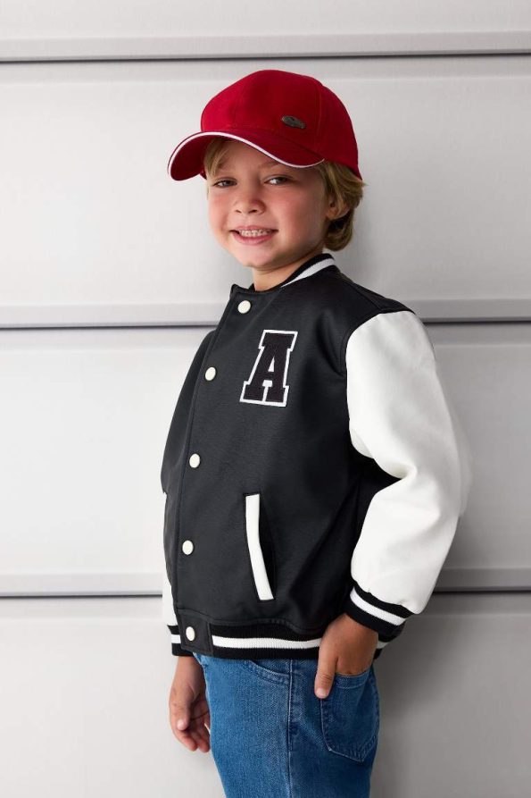 Boys' Waterproof College Collar Embroidered Pocket Snap Bomber Jacket