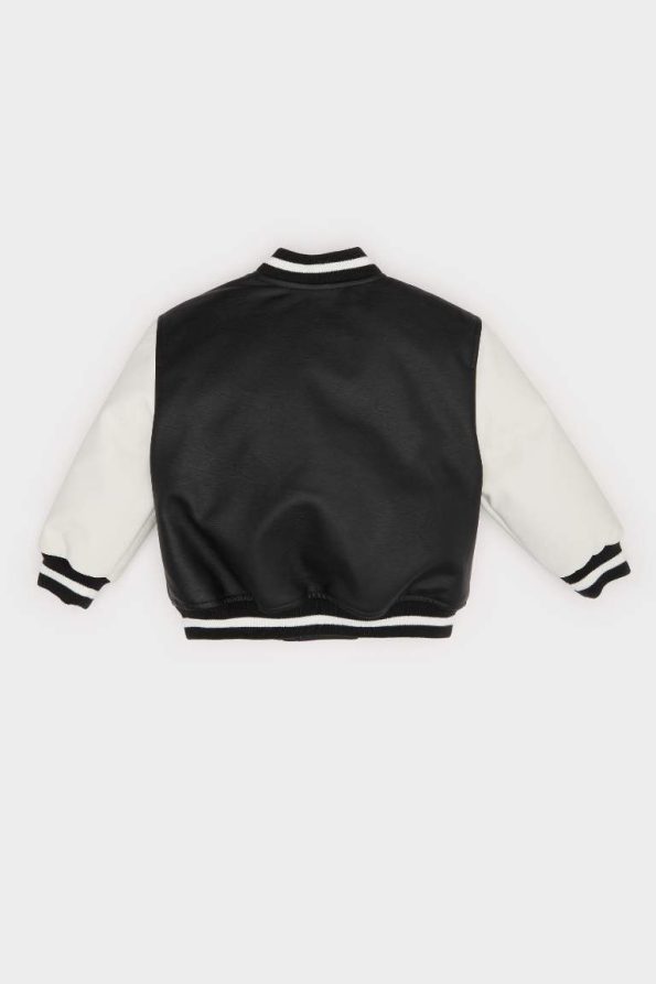 Boys' Waterproof College Collar Embroidered Pocket Snap Bomber Jacket