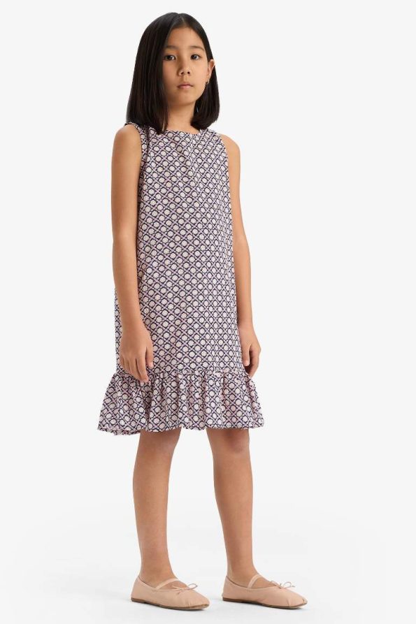 Girls' Patterned Sleeveless Viscose Summer Dress