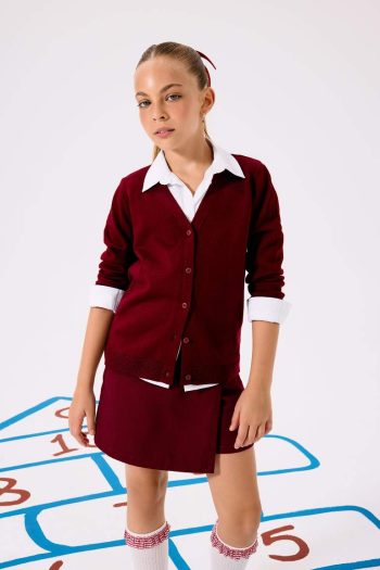 Girls' V-Neck Button-Up School Cardigan