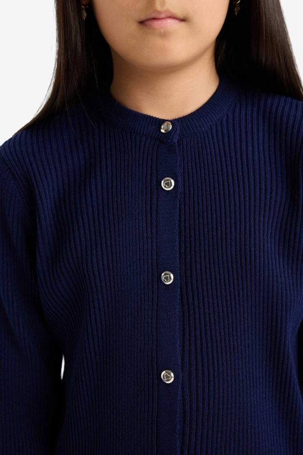 Girls' Buttoned Knit Cardigan with Crew Neck