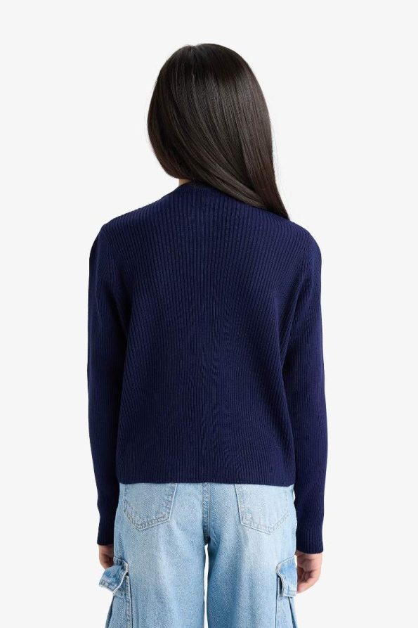 Girls' Buttoned Knit Cardigan with Crew Neck