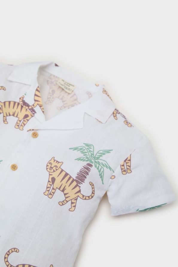 Boys' 2-Piece Set with Printed Short-Sleeve Shirt and Elastic Waist Jean Pants