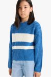 Girls' Standard Fit Striped Knit Sweater