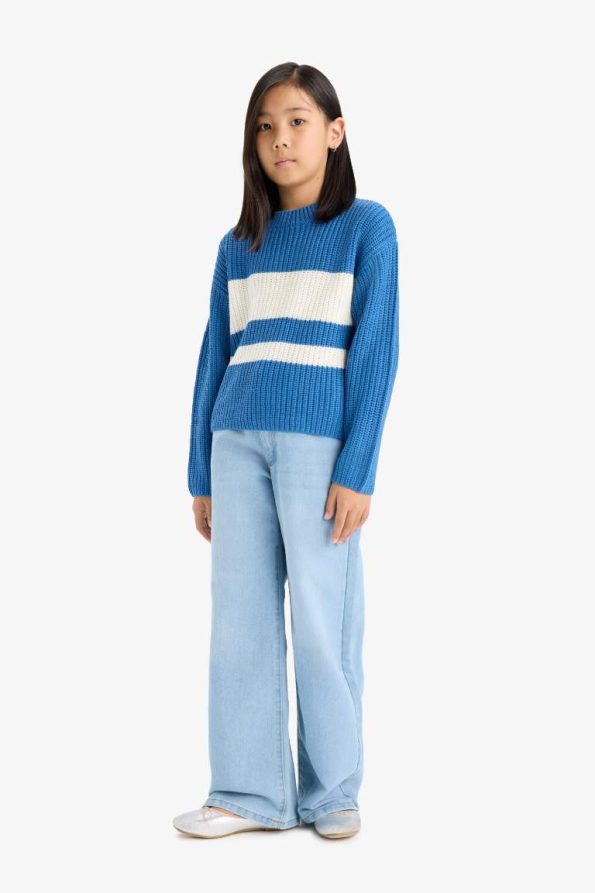 Girls' Standard Fit Striped Knit Sweater