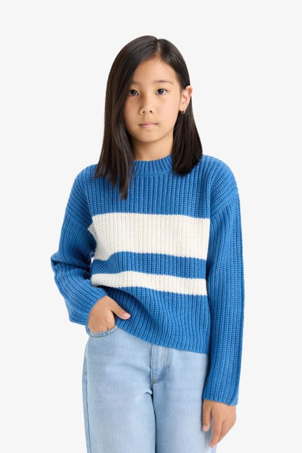 Girls' Standard Fit Striped Knit Sweater