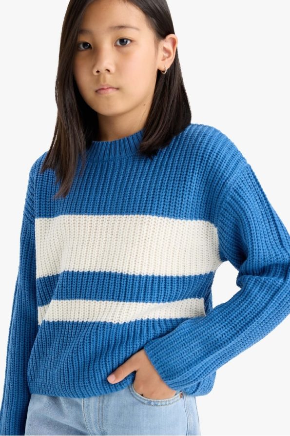 Girls' Standard Fit Striped Knit Sweater