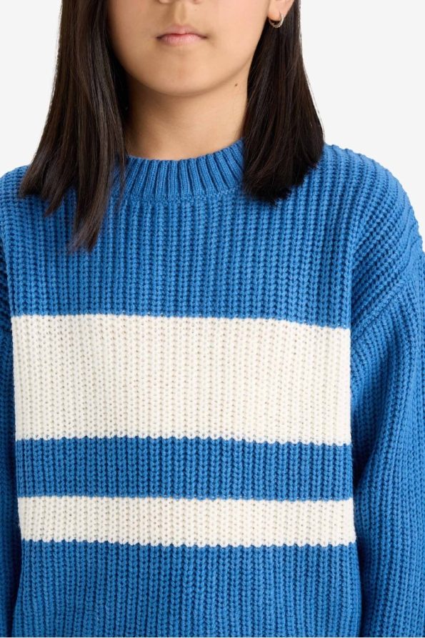 Girls' Standard Fit Striped Knit Sweater
