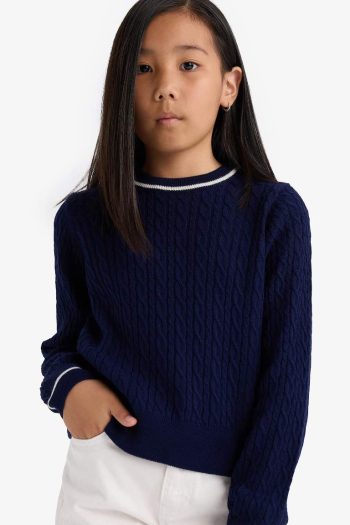 Girls' School Standard Fit Crew Neck Knit Sweater