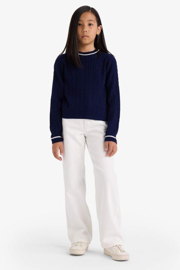 Girls' School Standard Fit Crew Neck Knit Sweater
