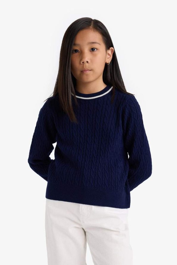 Girls' School Standard Fit Crew Neck Knit Sweater