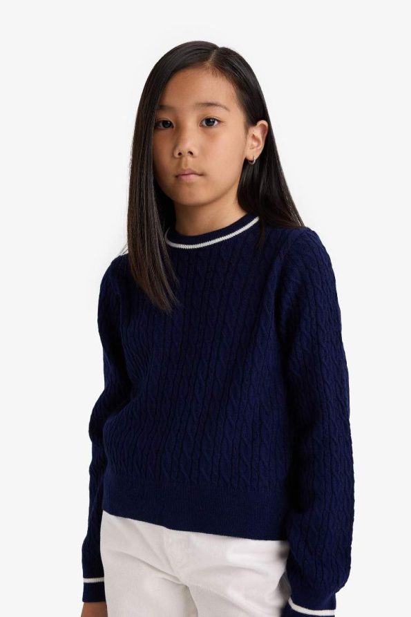 Girls' School Standard Fit Crew Neck Knit Sweater