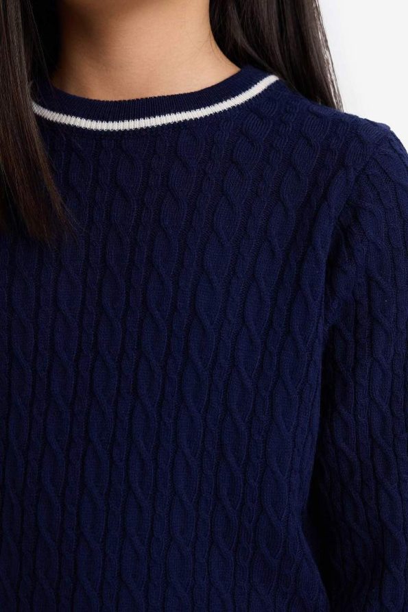 Girls' School Standard Fit Crew Neck Knit Sweater