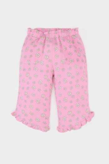 Girls' Baby Crinkle Viscose 2-Piece Set with Short Sleeve T-Shirt and Elastic Waist Floral Pants