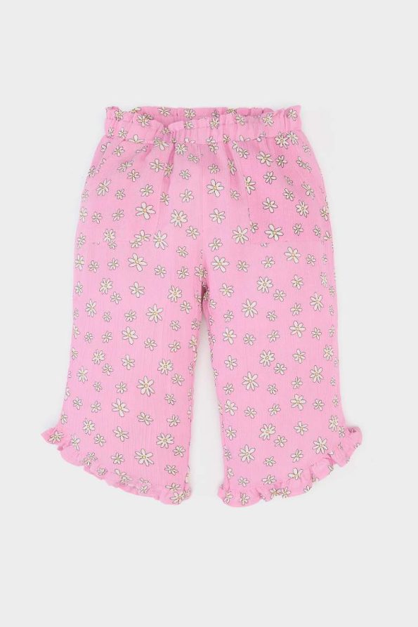 Girls' Baby Crinkle Viscose 2-Piece Set with Short Sleeve T-Shirt and Elastic Waist Floral Pants