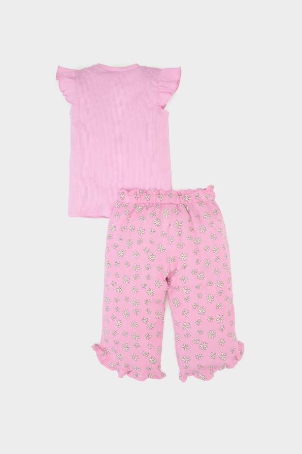 Girls' Baby Crinkle Viscose 2-Piece Set with Short Sleeve T-Shirt and Elastic Waist Floral Pants