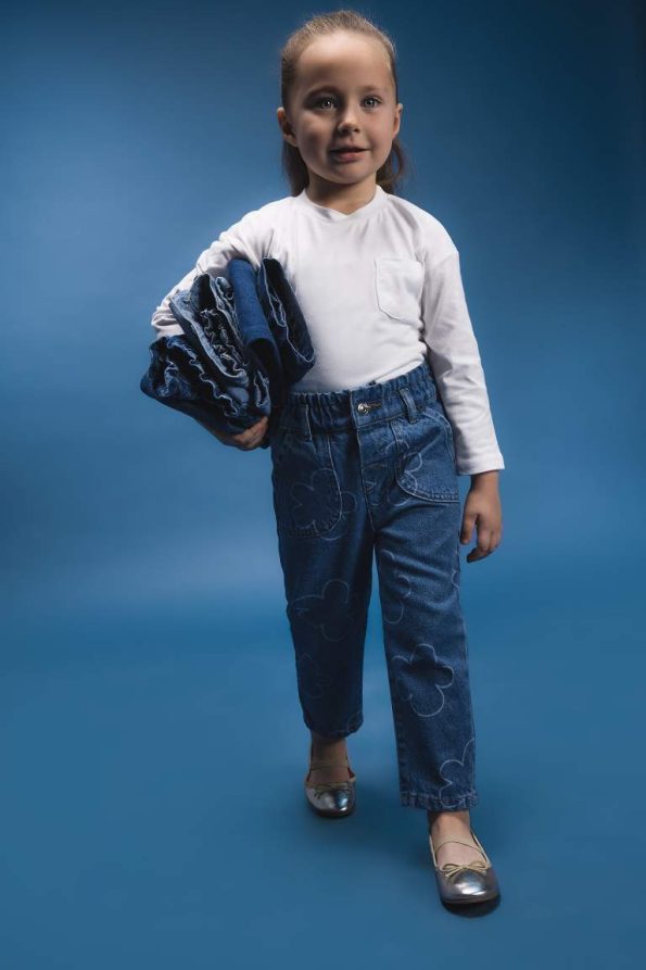 Girls' Floral Paperbag Jean Pants