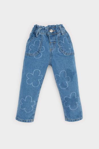 Girls' Floral Paperbag Jean Pants