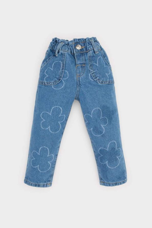 Girls' Floral Paperbag Jean Pants