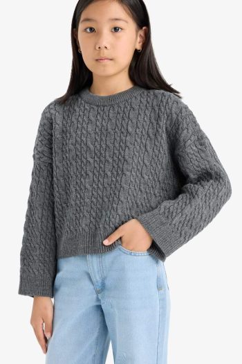 Girls' Standard Fit Crew Neck Knit Sweater
