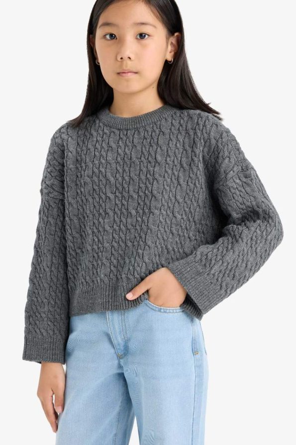 Girls' Standard Fit Crew Neck Knit Sweater
