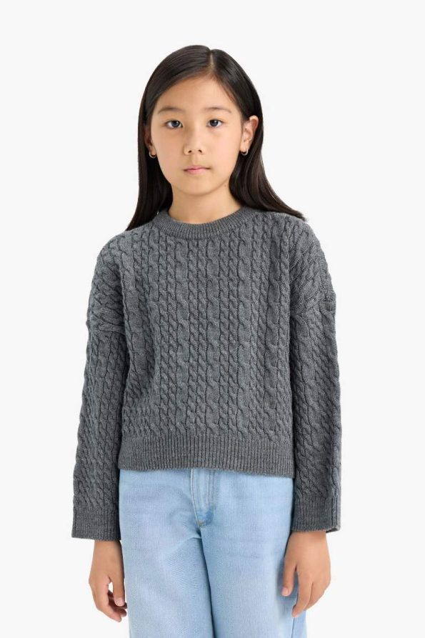 Girls' Standard Fit Crew Neck Knit Sweater