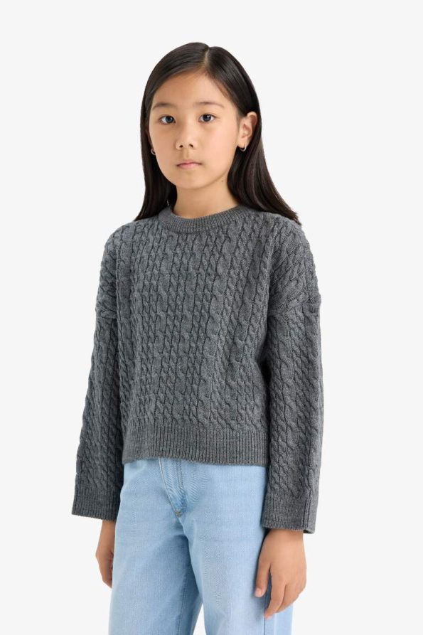 Girls' Standard Fit Crew Neck Knit Sweater