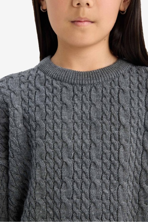 Girls' Standard Fit Crew Neck Knit Sweater