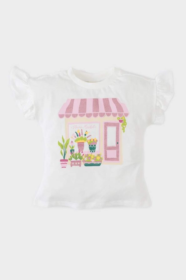 Girls' Short Sleeve Printed Crew Neck T-Shirt