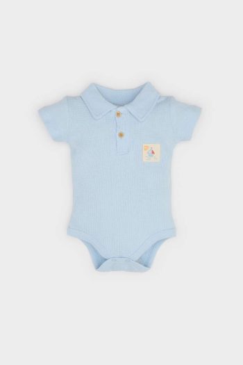 Baby Boy Newborn Printed Polo Neck Waffle Short Sleeve Bodysuit