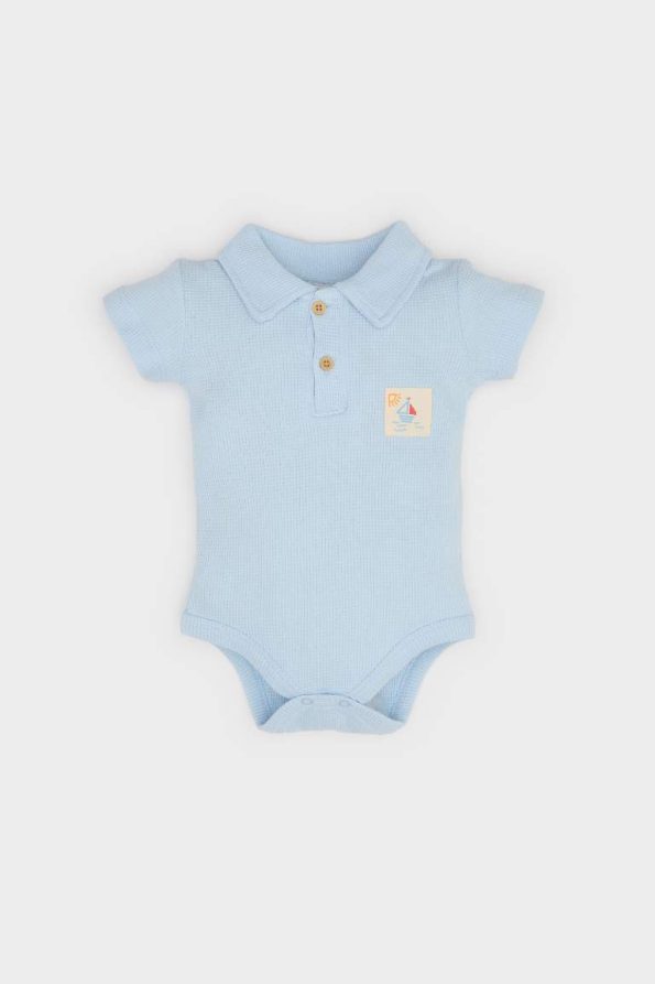 Baby Boy Newborn Printed Polo Neck Waffle Short Sleeve Bodysuit