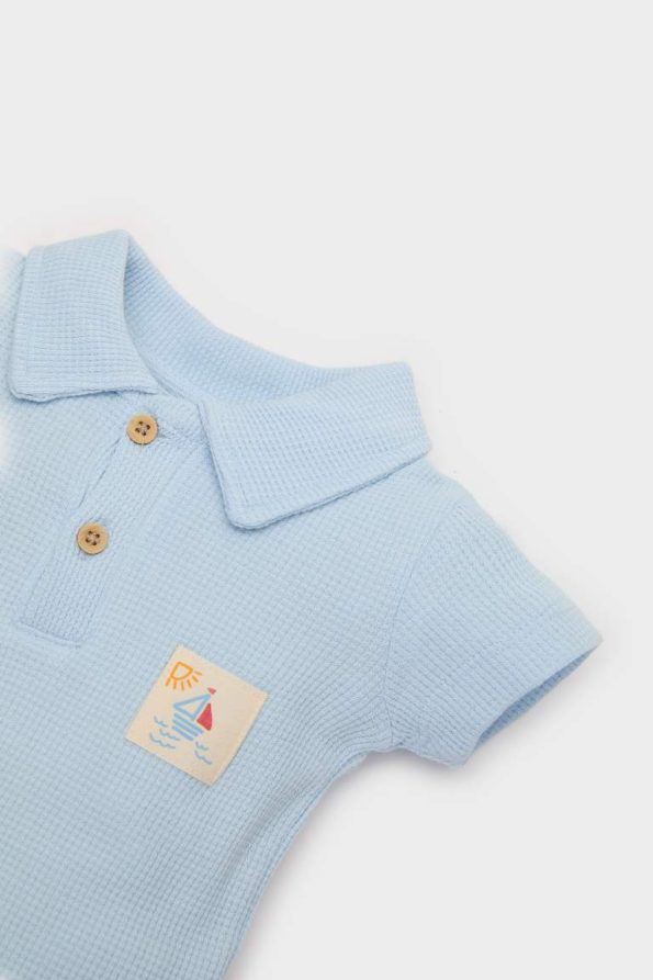 Baby Boy Newborn Printed Polo Neck Waffle Short Sleeve Bodysuit