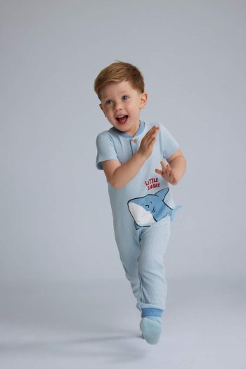 Baby Boy Newborn Shark Print Short Sleeve Waffle Romper