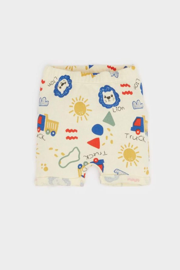 Boys' 2-Piece Set with Lion Print Waffle Short Sleeve T-Shirt and Elastic Waist Shorts