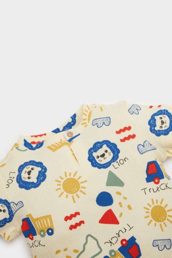 Boys' 2-Piece Set with Lion Print Waffle Short Sleeve T-Shirt and Elastic Waist Shorts