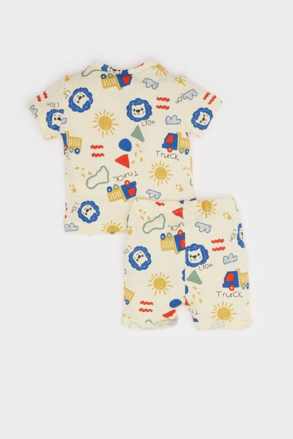 Boys' 2-Piece Set with Lion Print Waffle Short Sleeve T-Shirt and Elastic Waist Shorts