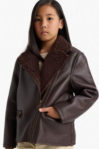 Girls' Plush Lined Zip-Up Jacket with Pockets